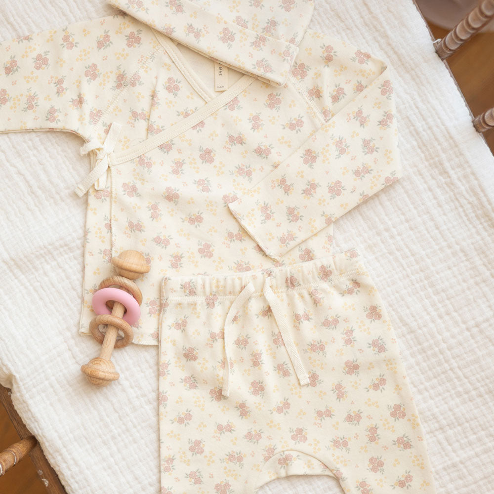 Quincy Mae Wrap Top + Footed Pant Set - Flower Field