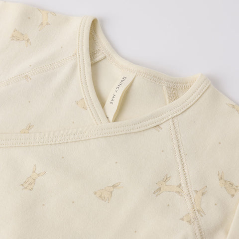 Quincy Mae Wrap Top + Footed Pant Set - Natural Bunnies