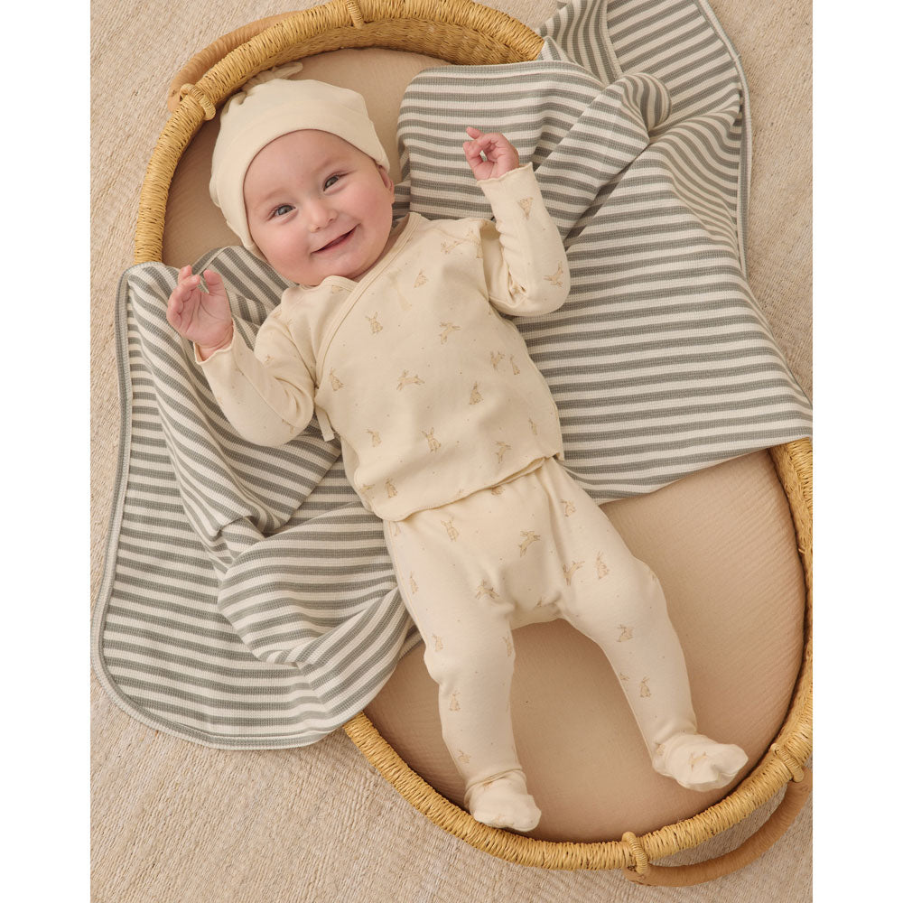 Quincy Mae Wrap Top + Footed Pant Set - Natural Bunnies