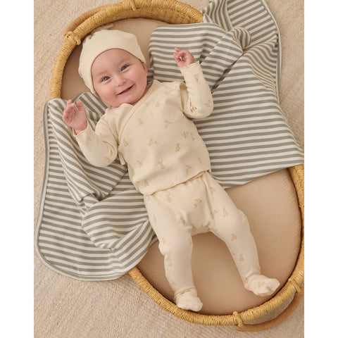 Quincy Mae Wrap Top + Footed Pant Set - Natural Bunnies