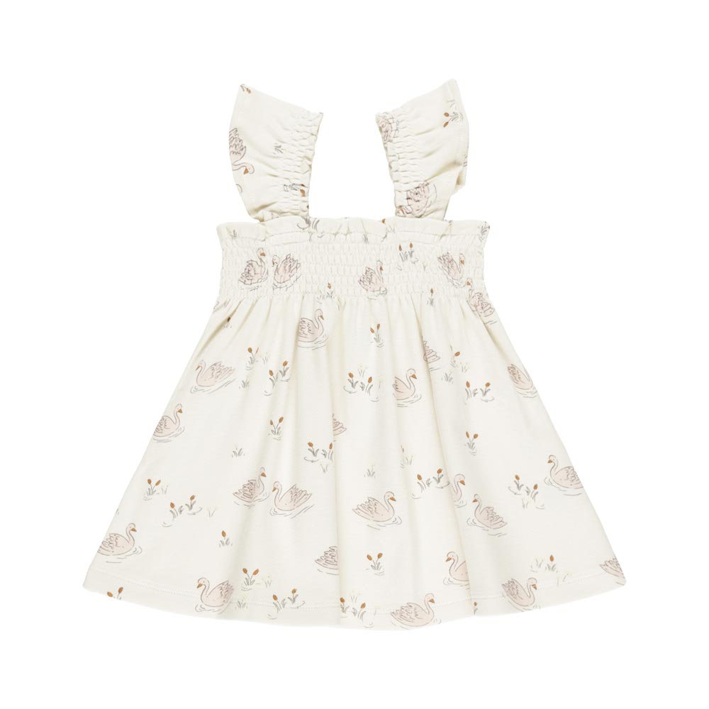 Quincy Mae Smocked Jersey Dress - Ivory Swans