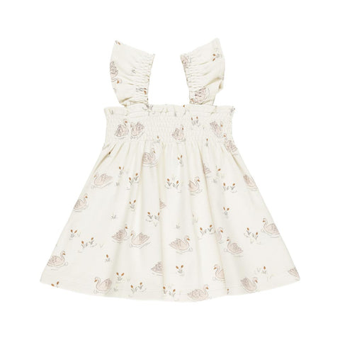 Quincy Mae Smocked Jersey Dress - Ivory Swans