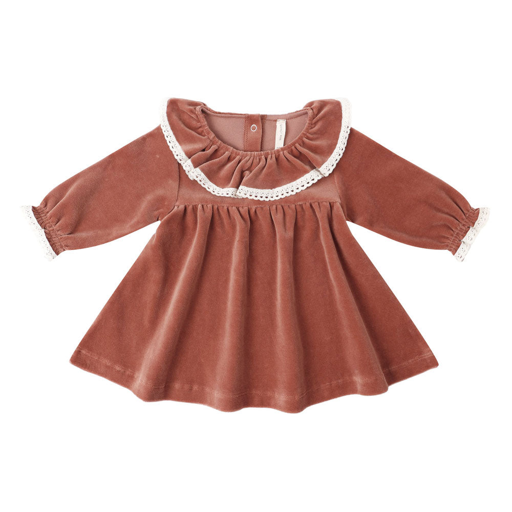 Quincy Mae Velour Baby Dress - Cranberry