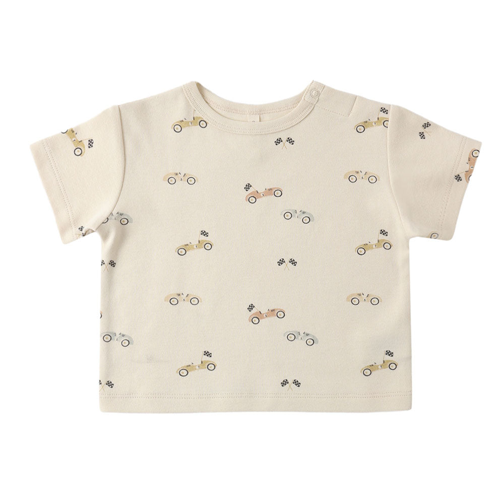 Quincy Mae Boxy Tee - Natural Race Car
