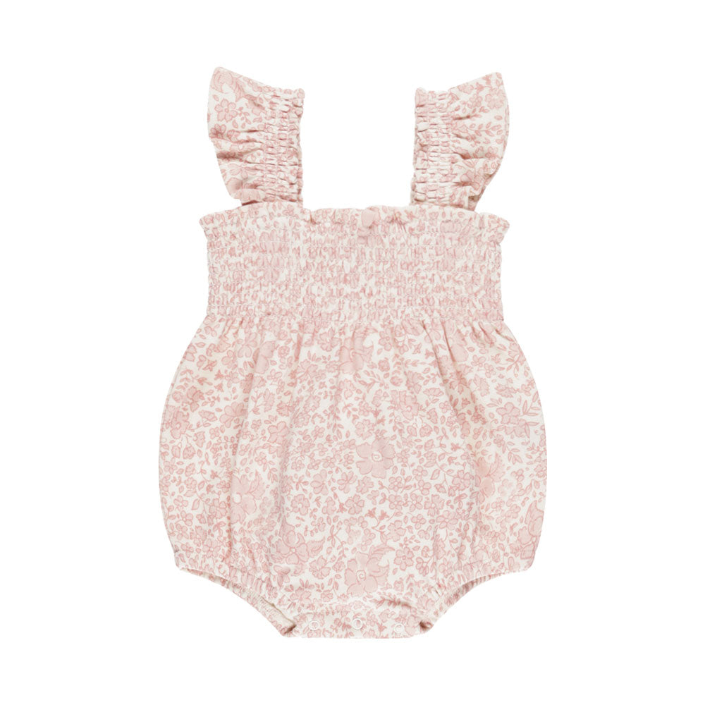 Quincy Mae Smocked Ruffle Sleeve Romper - Pink Blossom