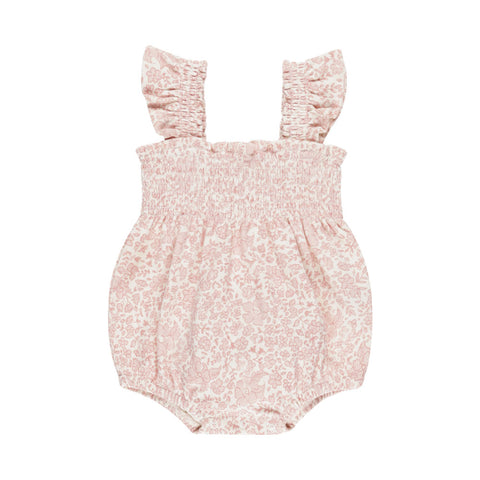 Quincy Mae Smocked Ruffle Sleeve Romper - Pink Blossom