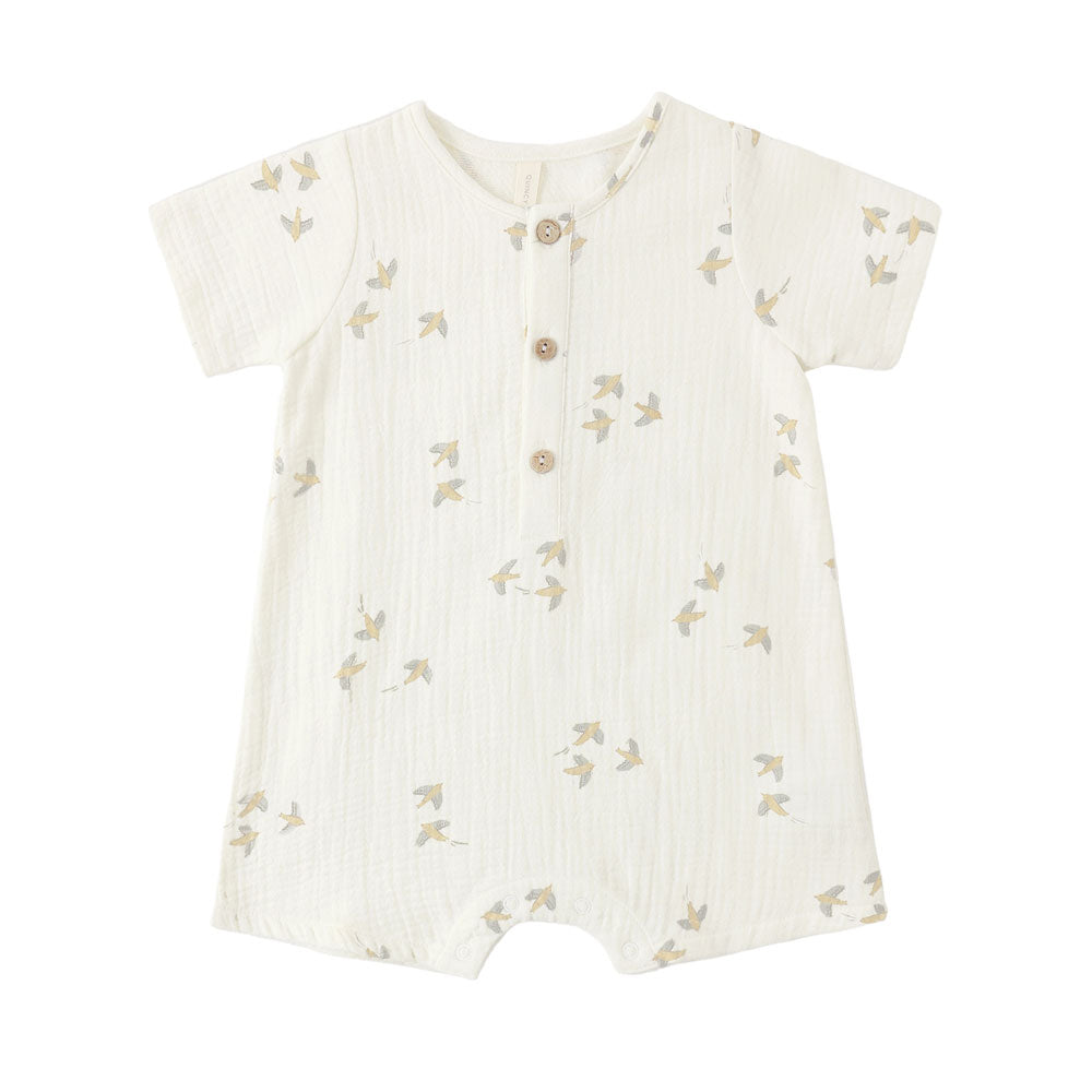 Quincy Mae Short Sleeve Woven Romper - Birds