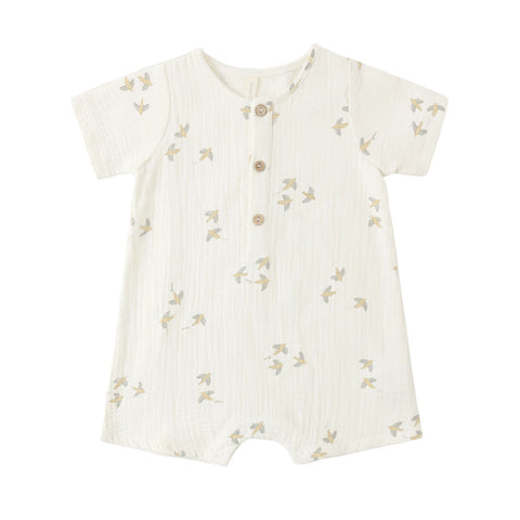 Quincy Mae Short Sleeve Woven Romper - Birds