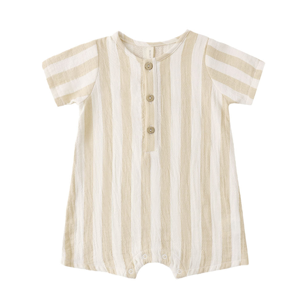 Quincy Mae Short Sleeve Woven Romper - Summer Stripe