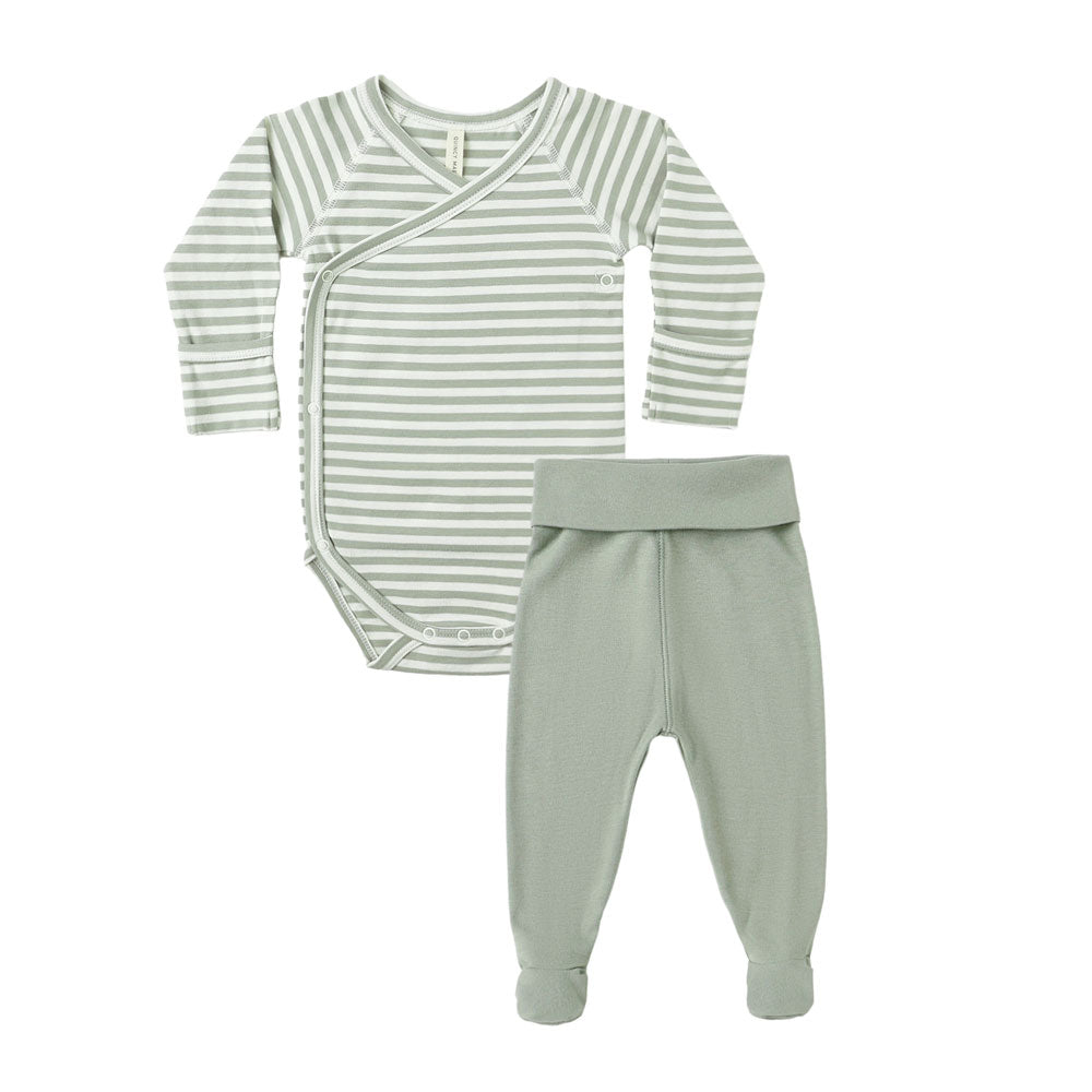 Quincy Mae Side Snap Bodysuit + Pant Set - Fern  Stripe