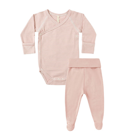 Quincy Mae Side Snap Bodysuit + Pant Set - Rose  Micro Stripe