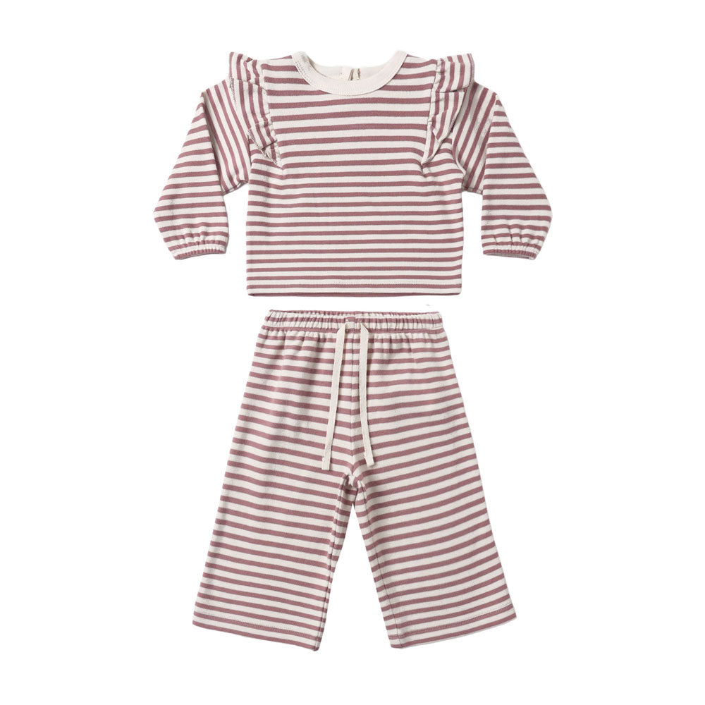 Quincy Mae Ruffle Cozy Set - Mulberry Stripe