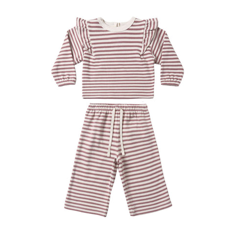 Quincy Mae Ruffle Cozy Set - Mulberry Stripe