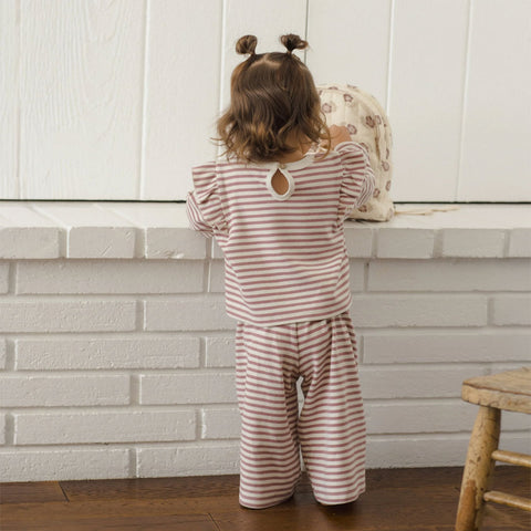 Quincy Mae Ruffle Cozy Set - Mulberry Stripe