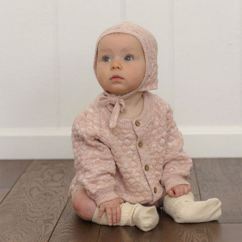 Quincy Mae Bubble Knit Cardigan - Dusty Rose Speckle