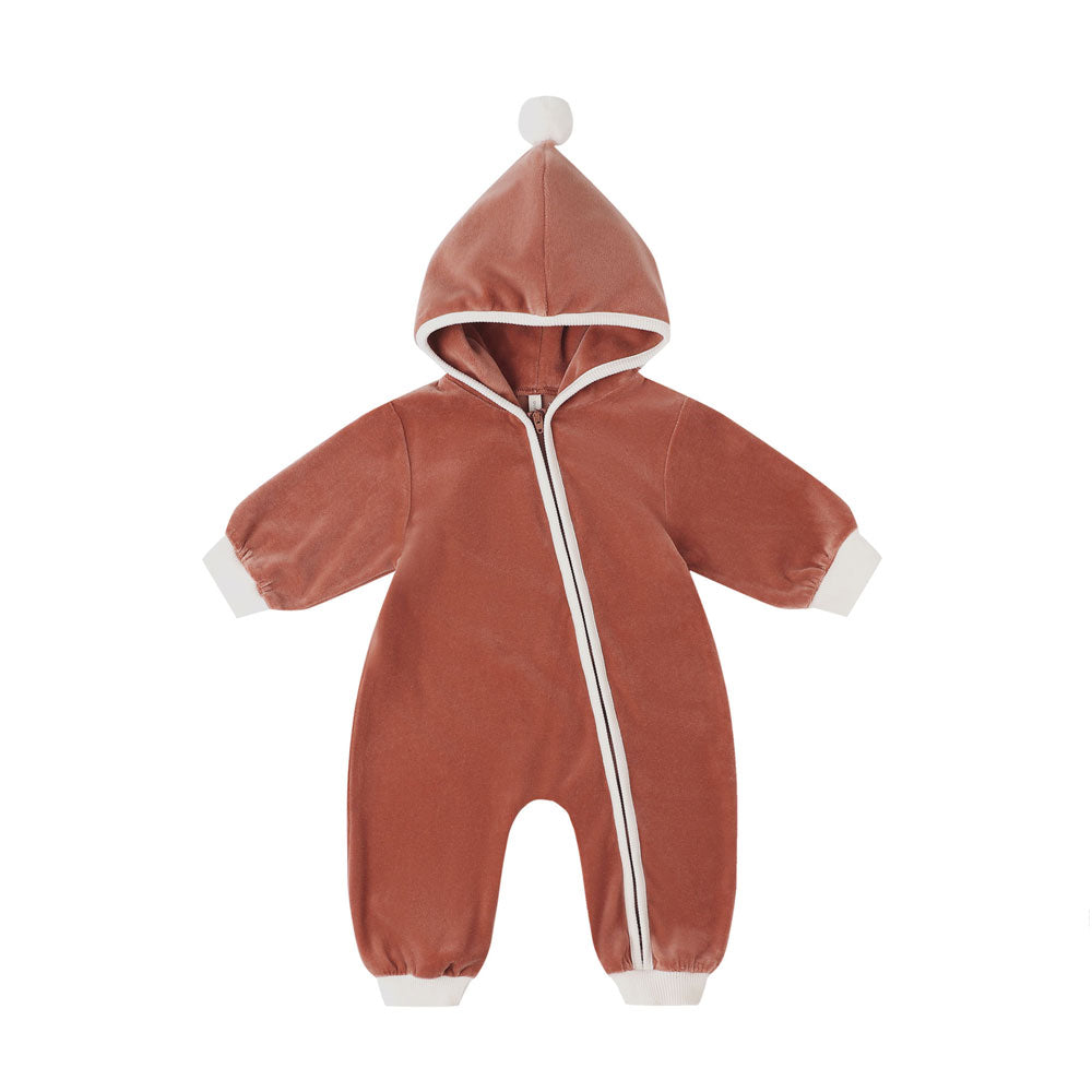Quincy Mae Velour Zip Jumpsuit - Cranberry
