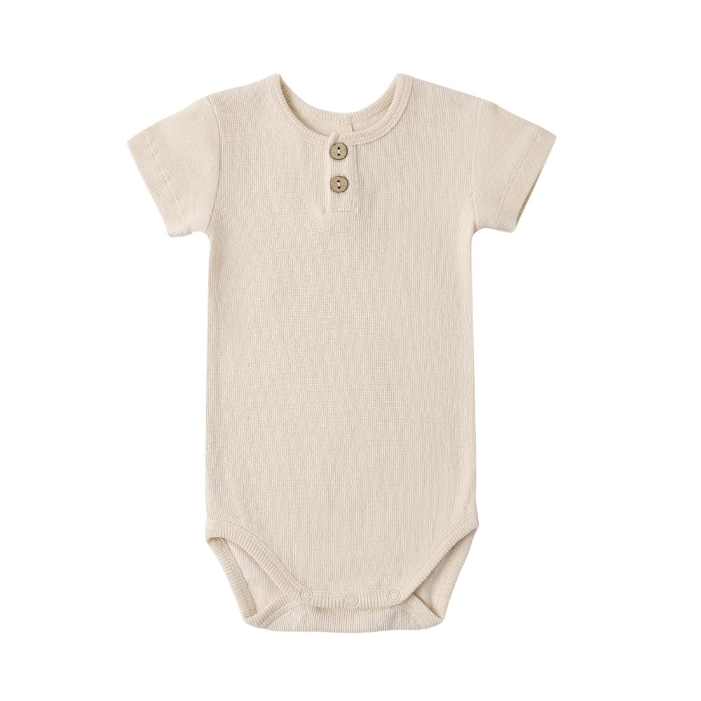 Quincy Mae Ribbed Henley Bodysuit - Ecru