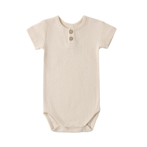 Quincy Mae Ribbed Henley Bodysuit - Ecru