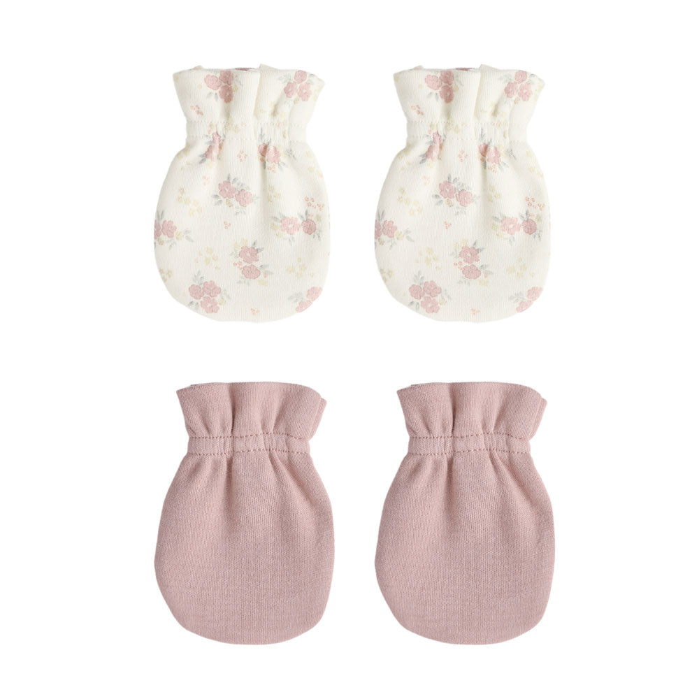 Quincy Mae No Scratch Mittens Set - Mauve, Flower Field