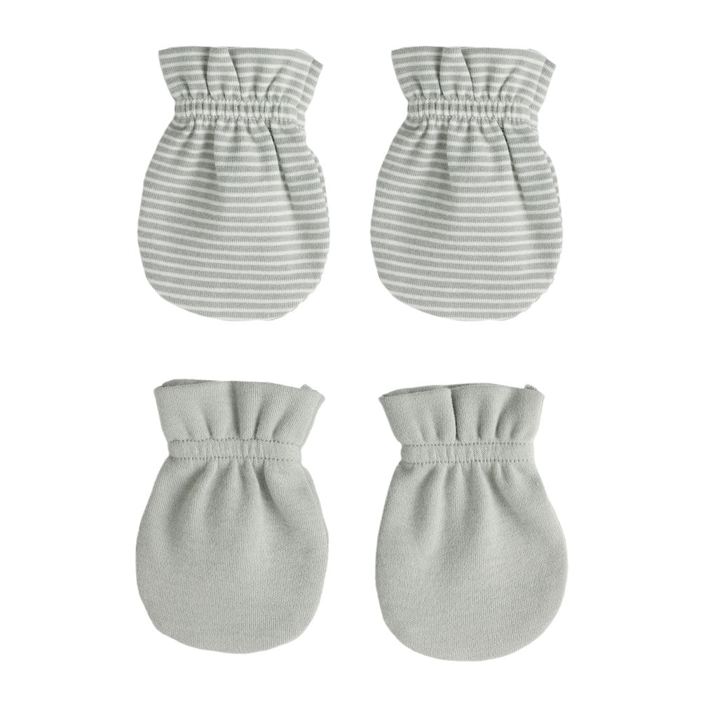 Quincy Mae No Scratch Mittens Set - Sage Micro Stripe, Sage