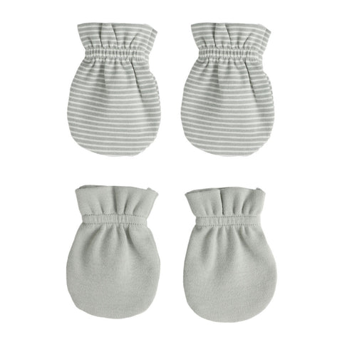 Quincy Mae No Scratch Mittens Set - Sage Micro Stripe, Sage