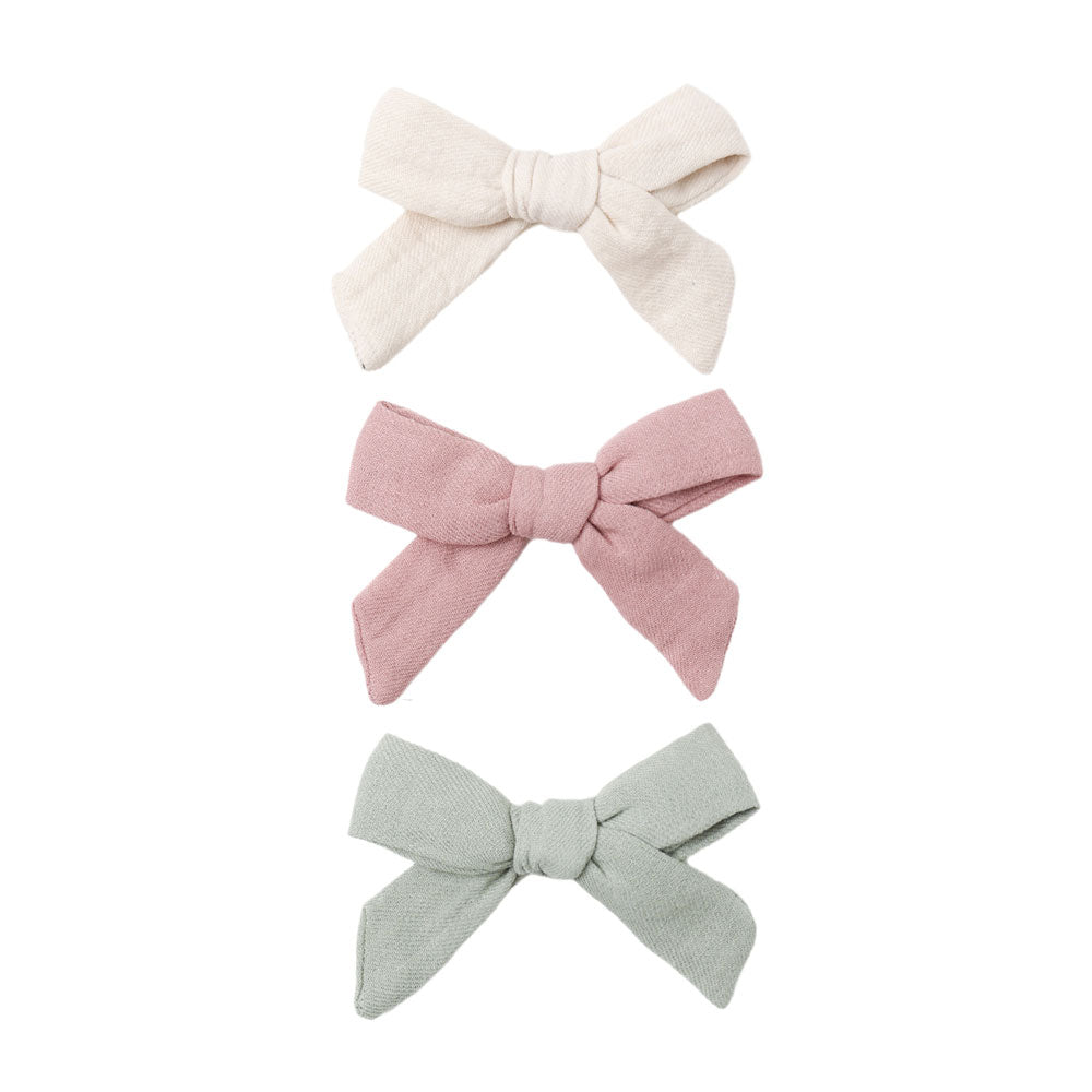 *Quincy Mae Bow Clip Set 3-Pack - Natural, Mauve, & Sage