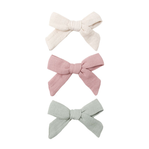 *Quincy Mae Bow Clip Set 3-Pack - Natural, Mauve, & Sage