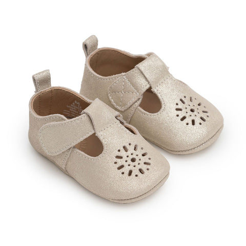 Sherick Fredermen Gloria Leather Eyelet T-Bar Shoes - Gold Glitter