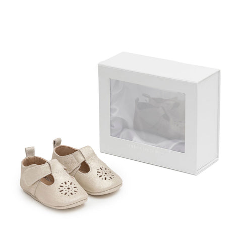 Sherick Fredermen Gloria Leather Eyelet T-Bar Shoes - Gold Glitter