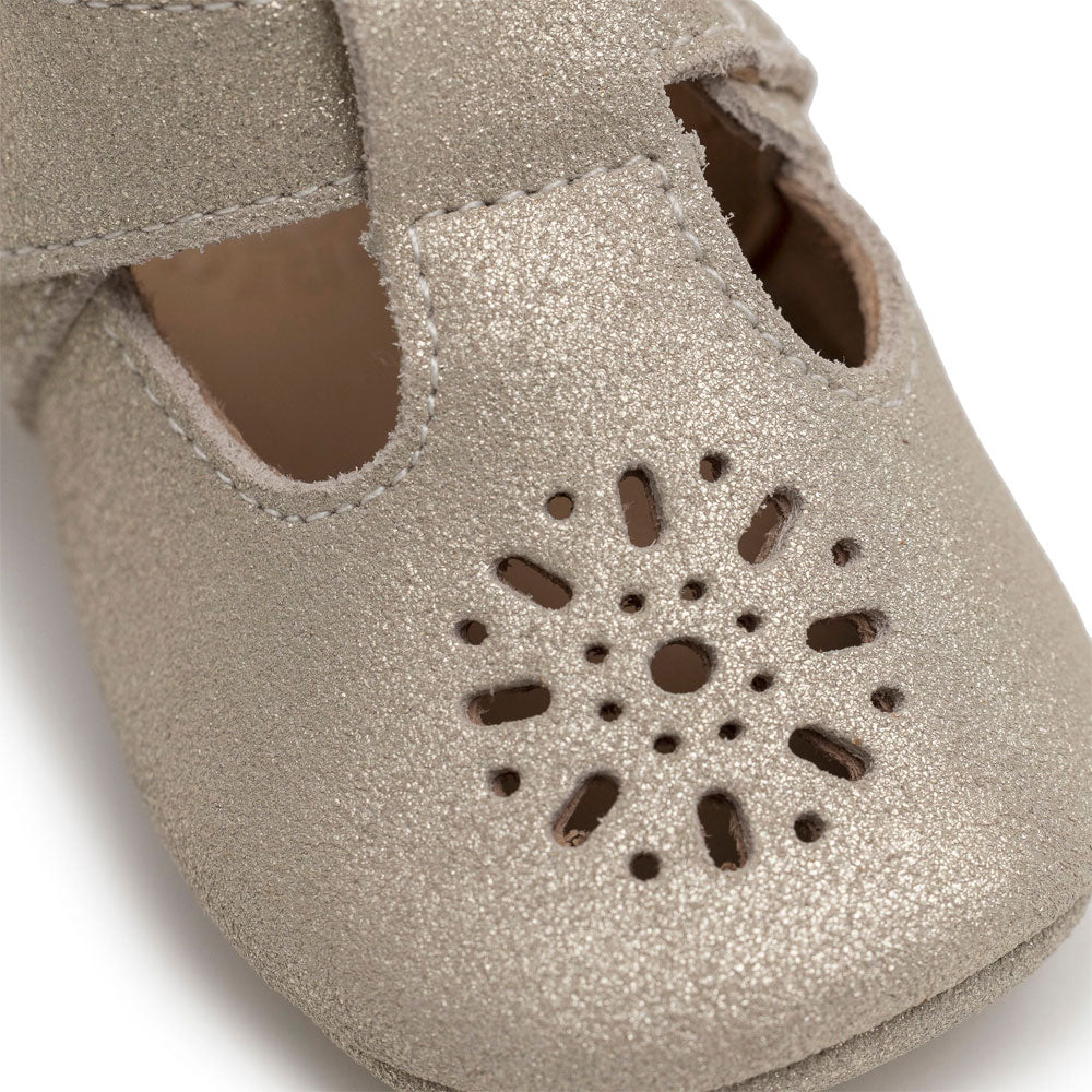 Sherick Fredermen Gloria Leather Eyelet T-Bar Shoes - Gold Glitter