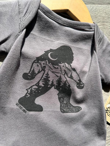 West Coast Karma Baby Onesie - Charcoal Nature Sasquatch