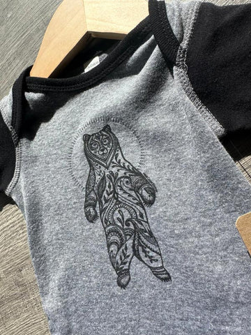 West Coast Karma Baby Onesie - Heathered Grey & Black Standing Bear