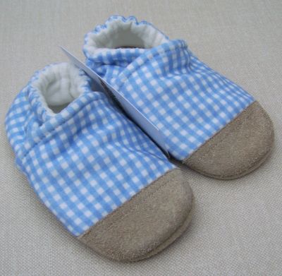 Snow and Arrow Cotton Knit Slippers - Blue Gingham (4T)