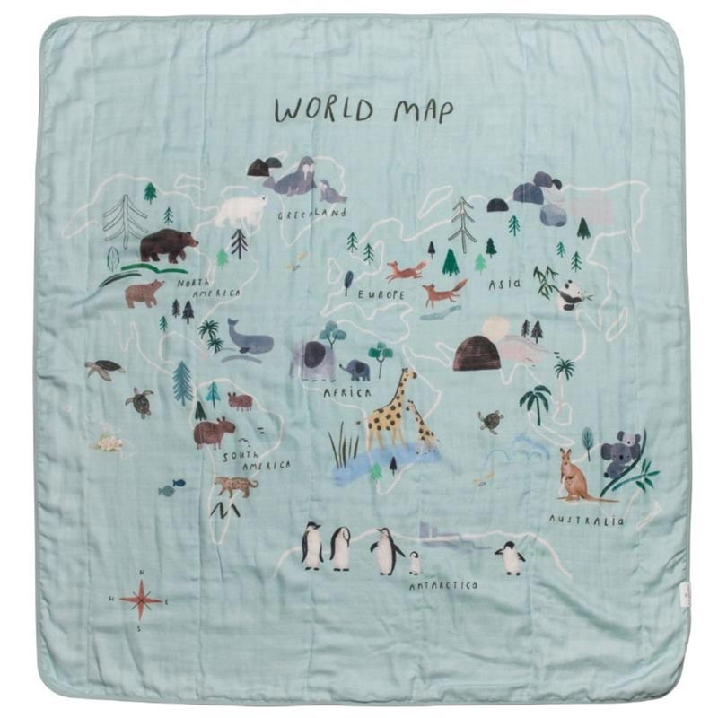 Loulou Lollipop Luxe Muslin Quilt Blanket - World Map