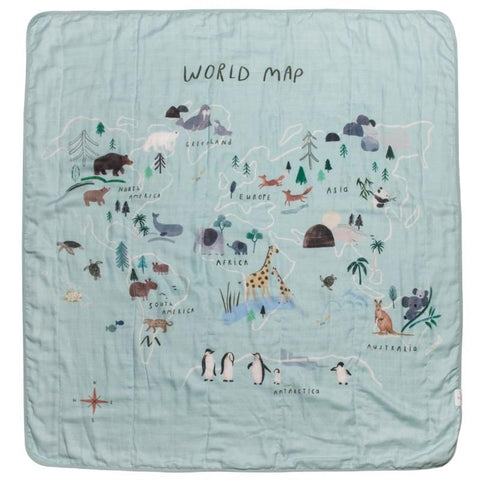Loulou Lollipop Luxe Muslin Quilt Blanket - World Map