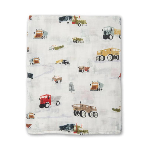 Loulou Lollipop Luxe Muslin Swaddle - Happy Trucks
