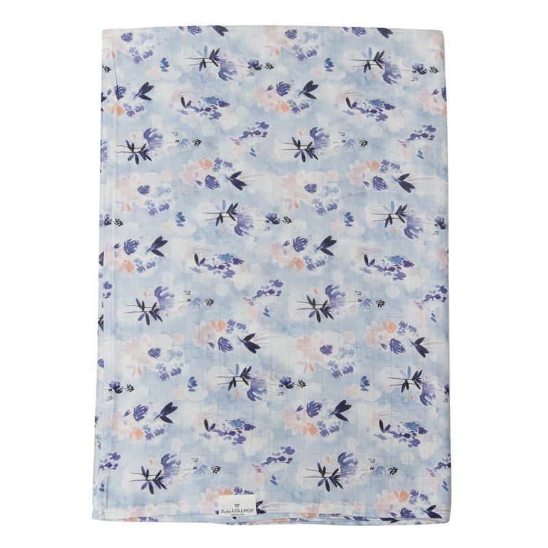 Loulou Lollipop Muslin Swaddle - Ink Floral
