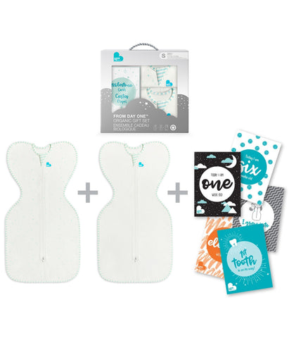 Love to Dream Gift Set - 2 Organic Newborn Swaddles + Milestone Cards