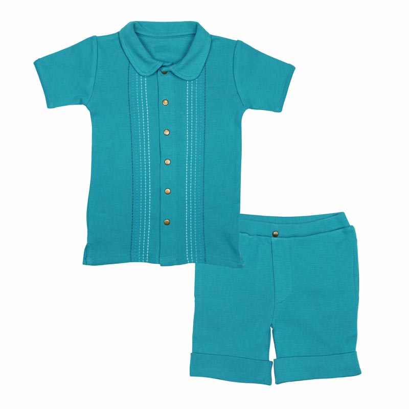 L'ovedbaby Kids' Embroidered Shirt & Shorts Set - Teal Dash (Size 3t) *CLEARANCE*